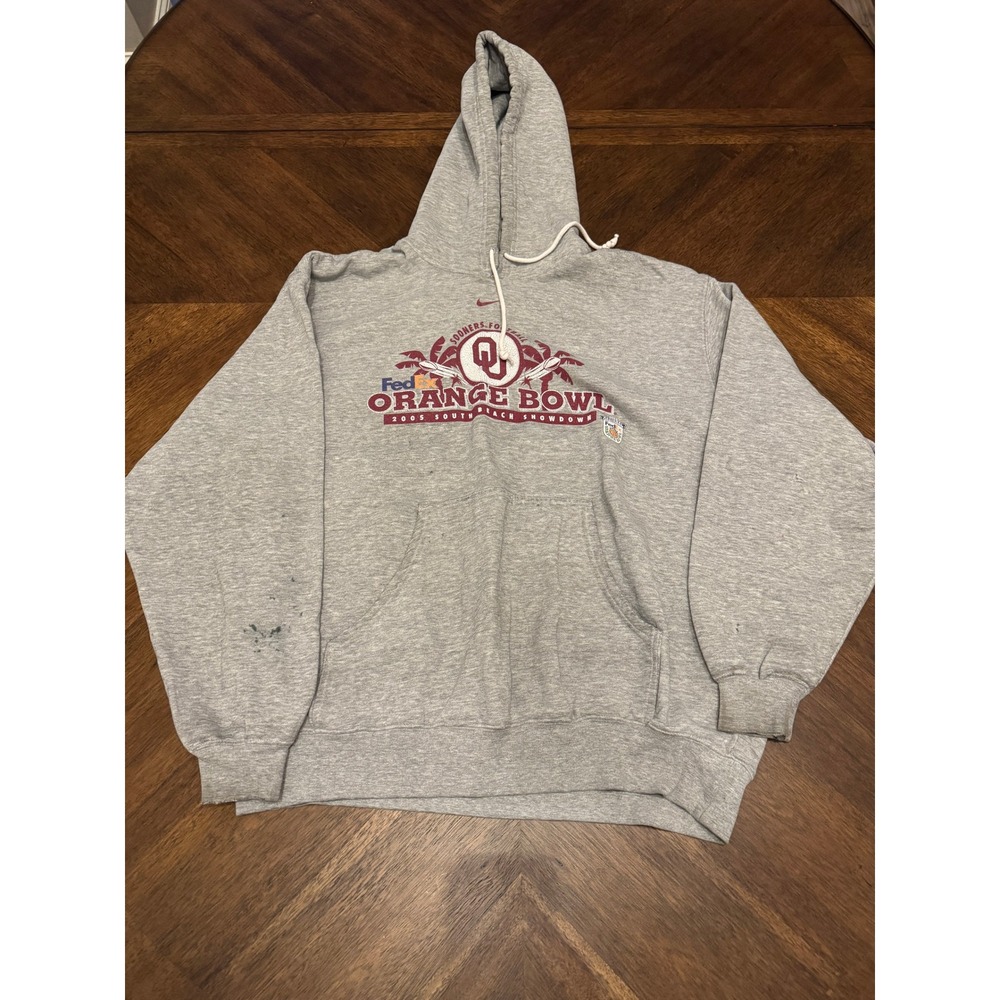 Nike Oklahoma Sooners 2005 Orange Bowl Hoodie Mens XL Gray Vintage OU Football